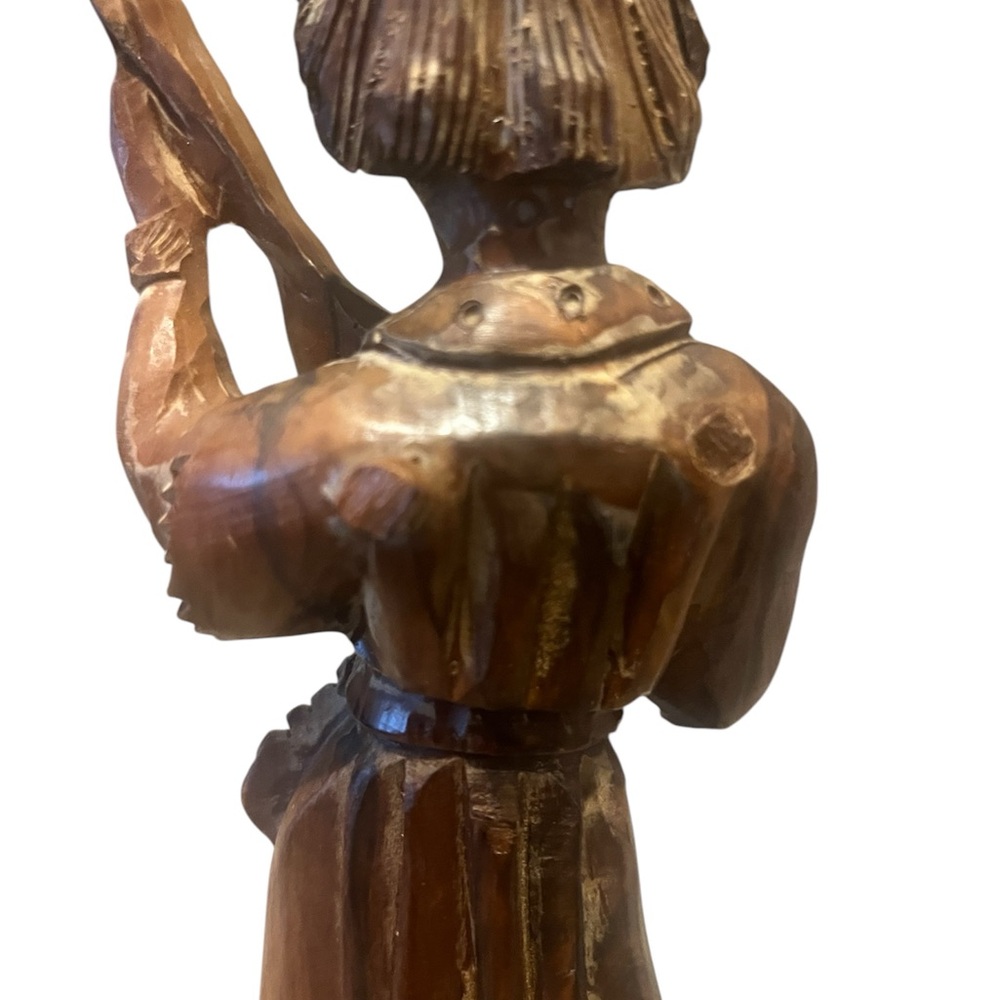 Vintage Hand Carved Wooden Musician Figurine Folk Art Sculpture 9.5" Tall - Picture 4 of 9